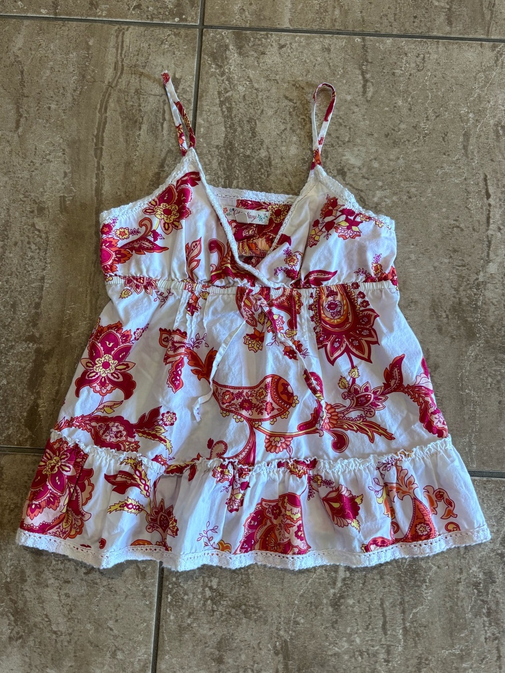 Old Navy vintage preppy floral boho babydoll tank top with ruffles